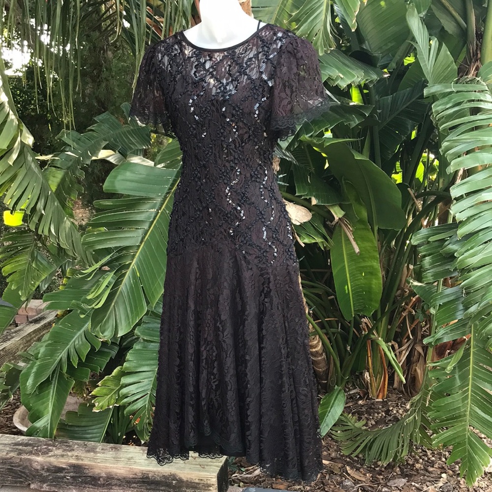 Vintage lace and sequin drop waist dress
